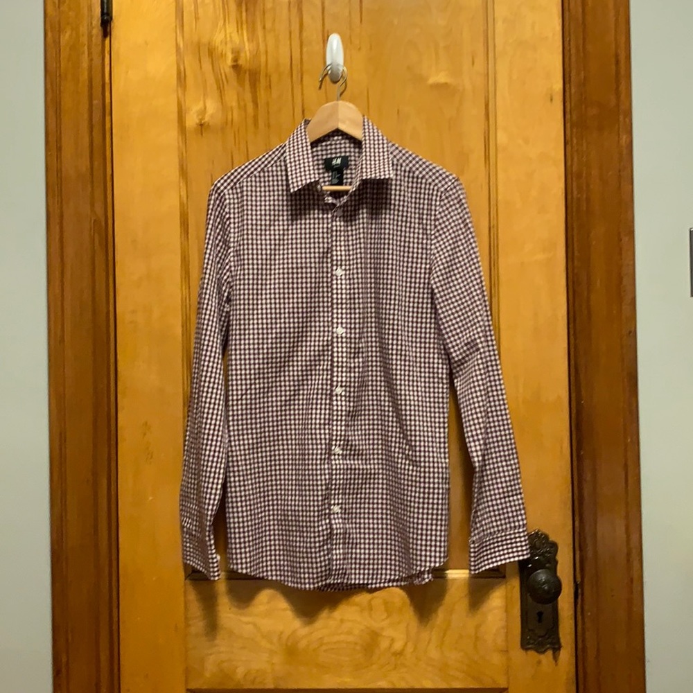H&M Slim Fit Easy Iron Gingham Button Down Shirt